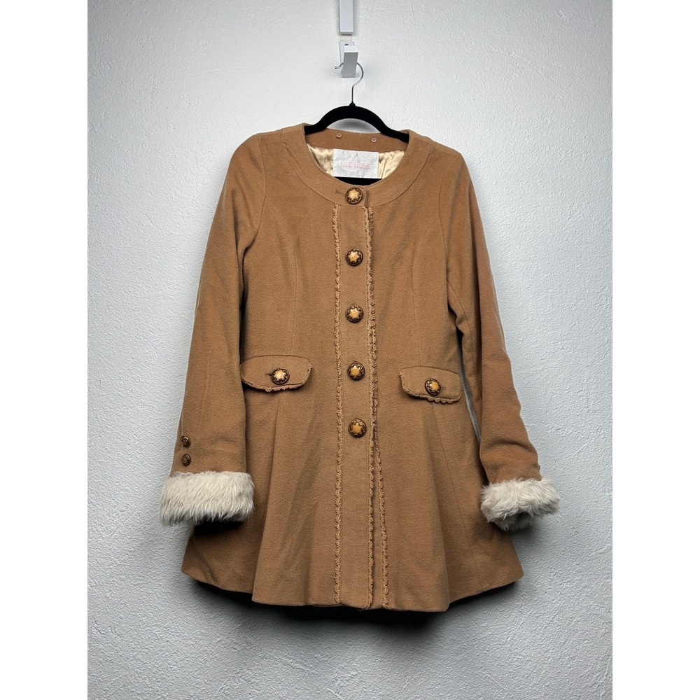 Liz Lisa Camel Tan Faux Fur Trim Coat - One Size - Lace Detail Kawaii Gyaru